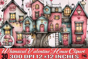 Whimsical Valentine House Clipart, an Illustration by SVGArt
