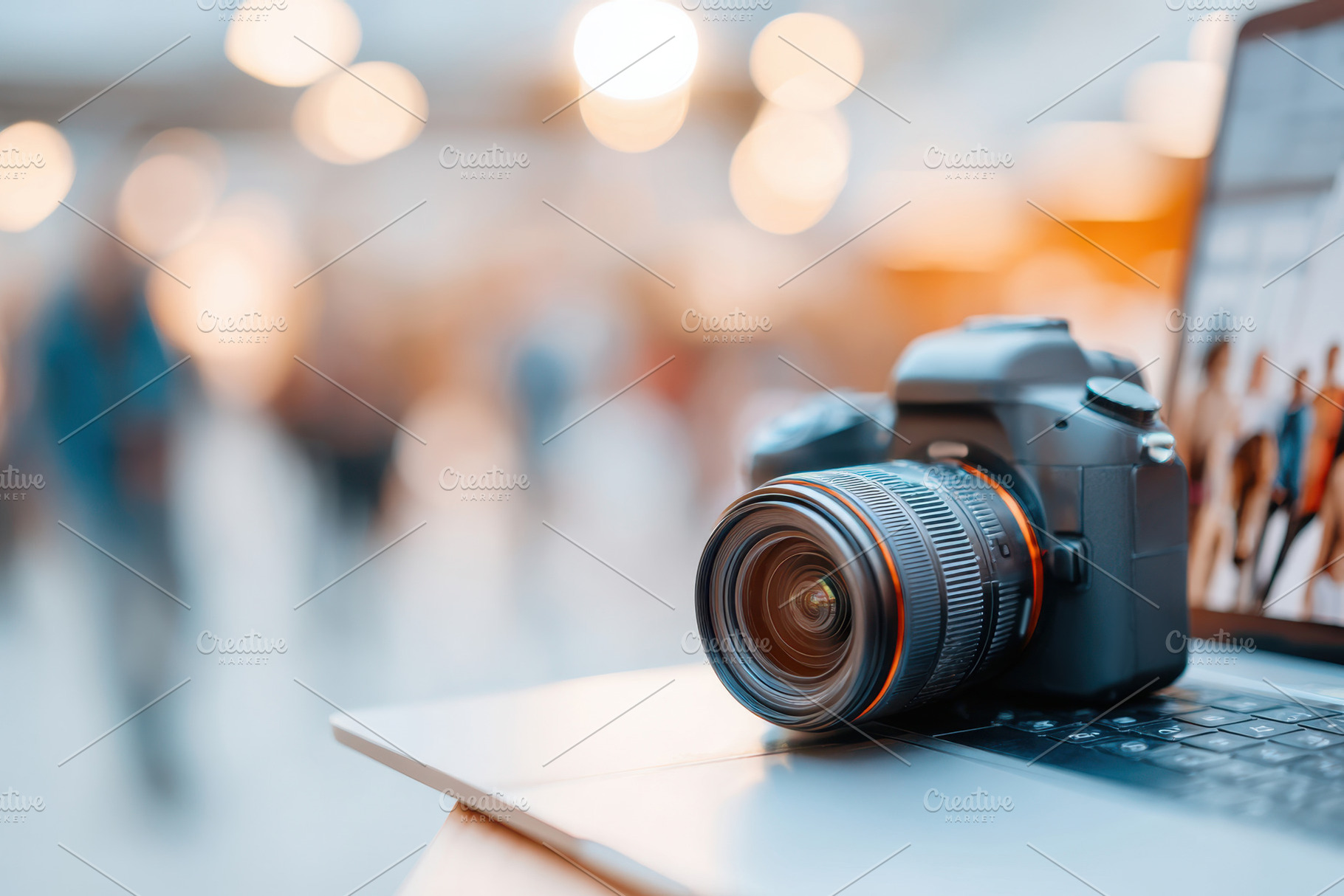 Professional camera with laptop in modern workspace, a Technology Photo by AlyaAnd