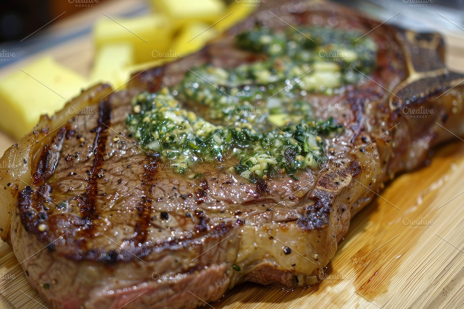 A piece of porterhouse steak with ga, a Photo by Iftikhar Alam