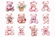 Watercolor Pink Teddy Bear Clipart, a Seasonal Illustration by Design Market (Thumbnail 2 of 3)