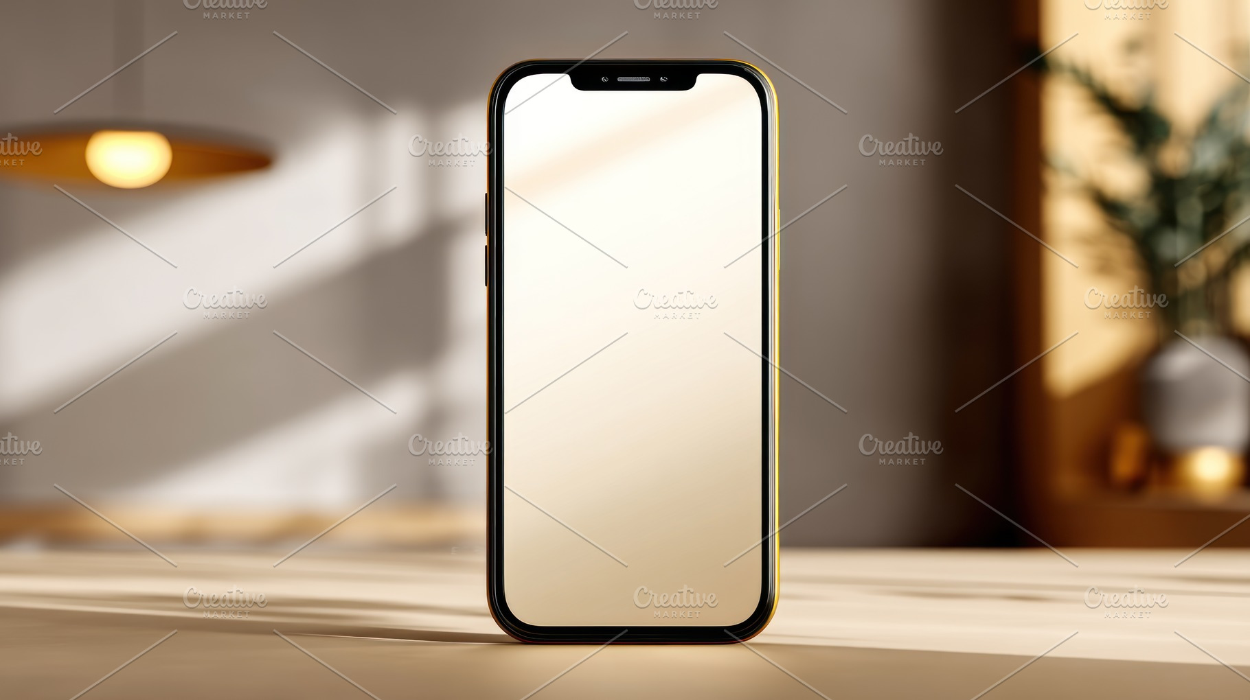 Smartphone with blank screen standing on table in cozy sunlit ro, an Abstract Photo by José Manuel Gelpi