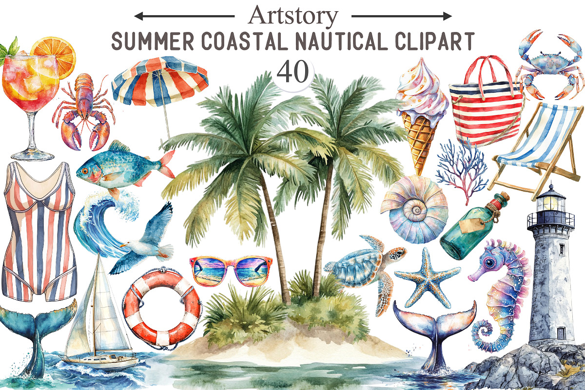 Summer Coastal Nautical Clipart, an Illustration by designcity5 (Photo 1 of 5)