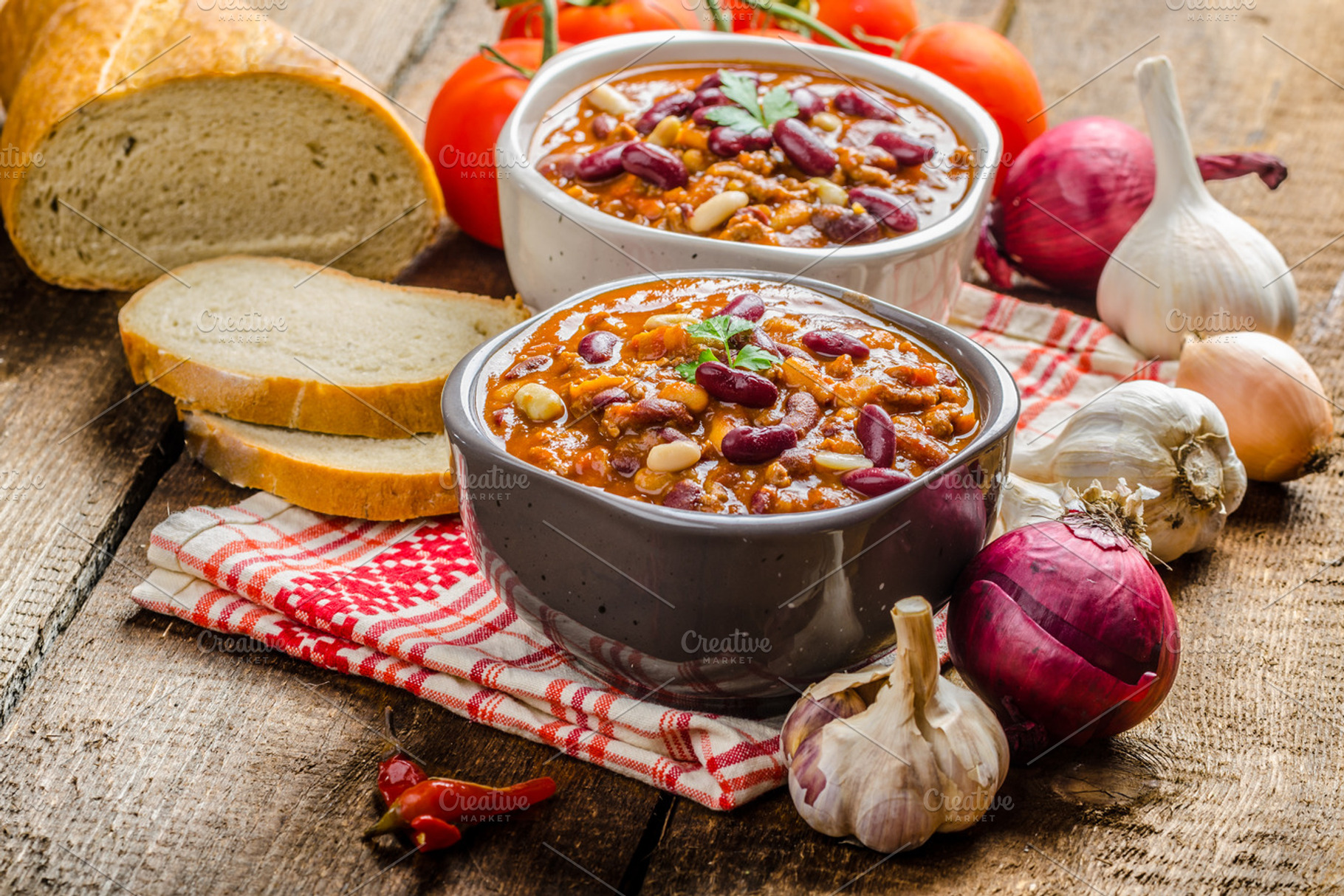 Homemade chilli con carne bio bread stock photo containing chilli and chili, a Food & Drink Photo by Stepanek Photography