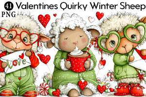 Valentines Quirky Winter Sheep Clipa, an Illustration by Daily.Designs