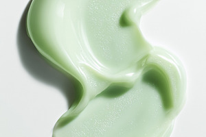 Green cosmetic cream dispensing on white background showing smoo, a Photo by Studio ANNA