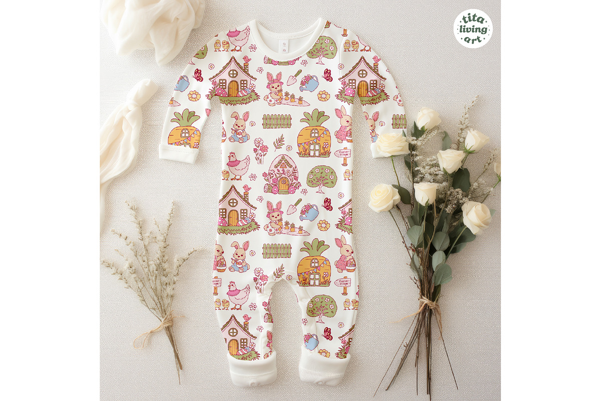Easter Village Seamless Pattern, a Seasonal Illustration by TitaLivingArt (Photo 9 of 13)