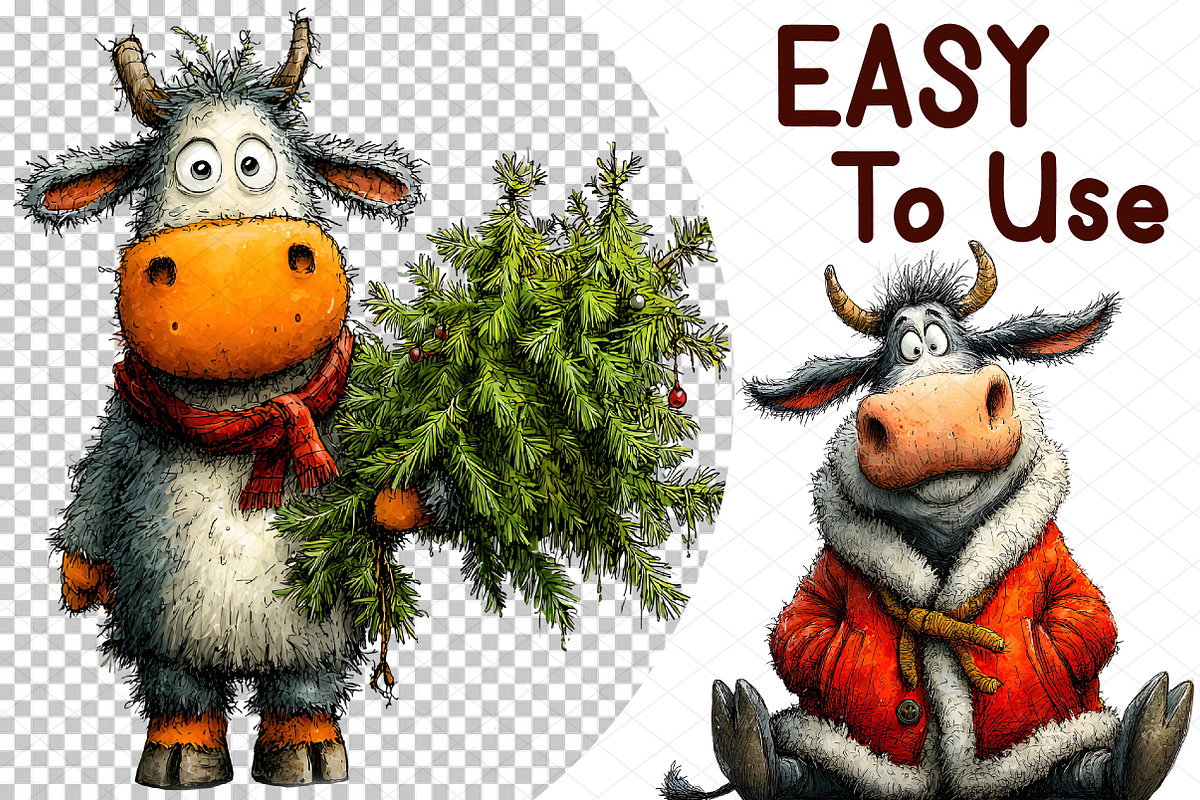 Christmas Cow Clipart, an Animal Illustration by cherrydesign (Photo 4 of 4)