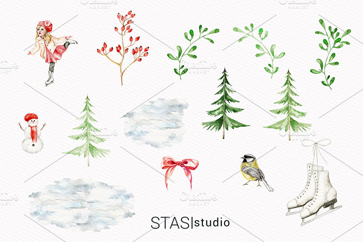 Watercolor Christmas Clipart, a Seasonal Illustration by STASIstudio (Photo 2 of 3)