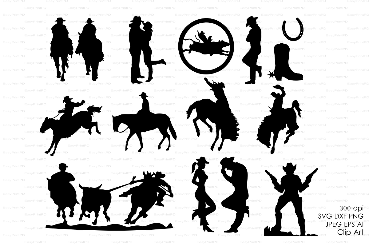 Cowboy Western Silhouettes Clip art