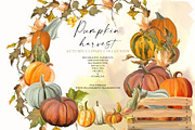 Pumpkin harvest - autumn clipart, an Illustration by Vasmila (Thumbnail 1 of 15)