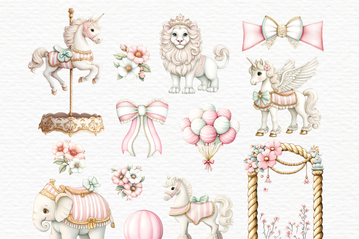 Carousel watercolor horses clipart, a Decorative Illustration by Invite to Clipart (Photo 2 of 6)
