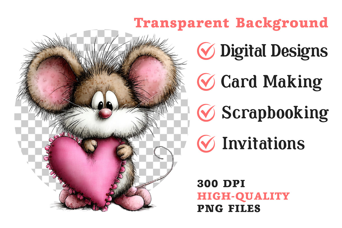 Valentine's Whimsical Mouse Clipart, an Illustration by Dream Creation (Photo 8 of 8)