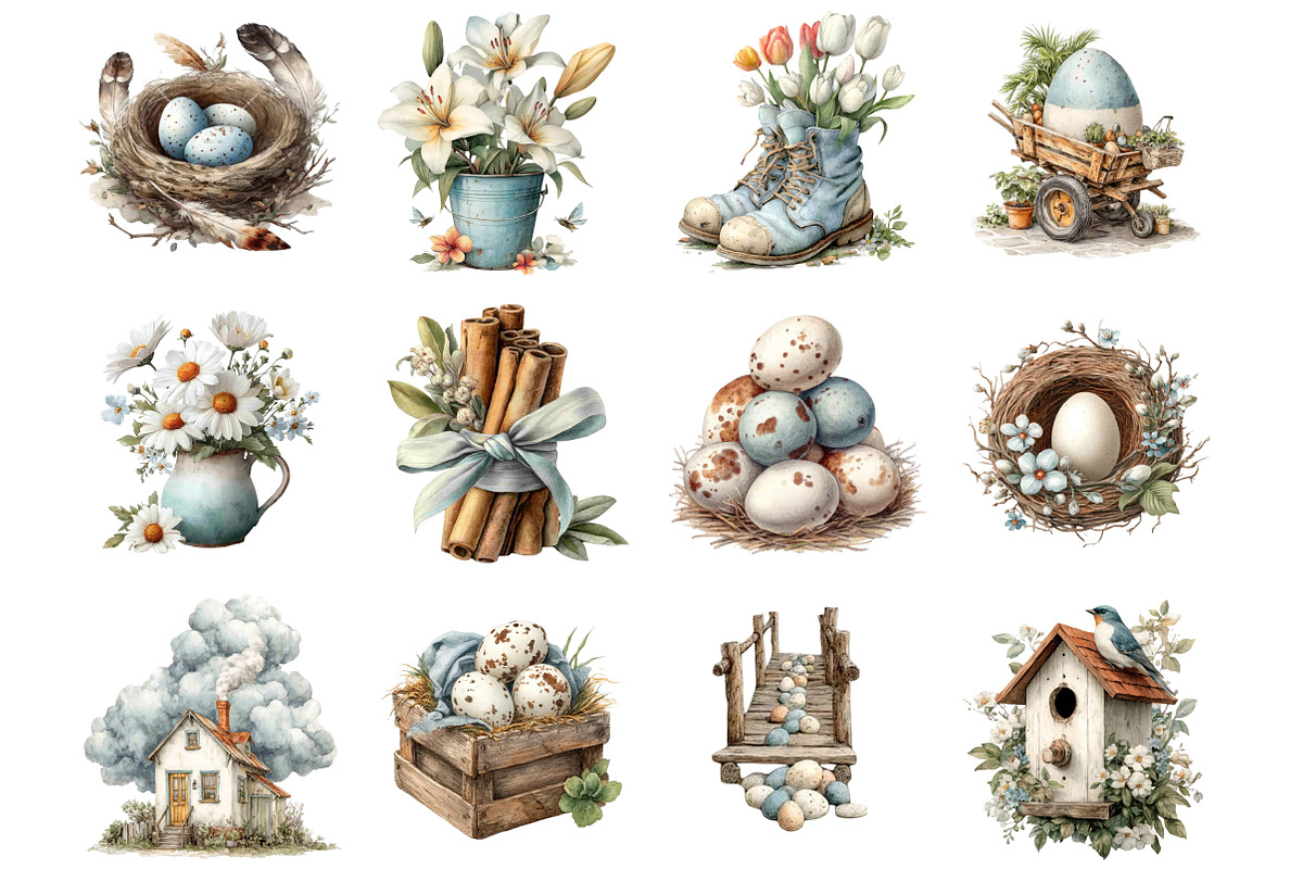 Rustic Easter clipart, an Illustration by DreamArtGraphic (Photo 2 of 4)