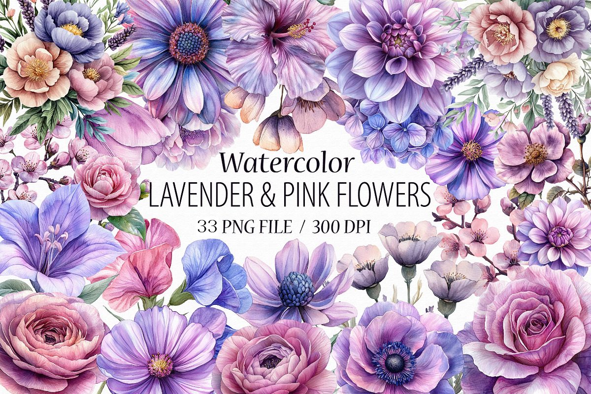 Lavender & Pink Flowers Watercolor, an Illustration by Libby Wishes (Photo 1 of 7)