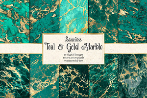 Teal And Gold Marble Digital Paper