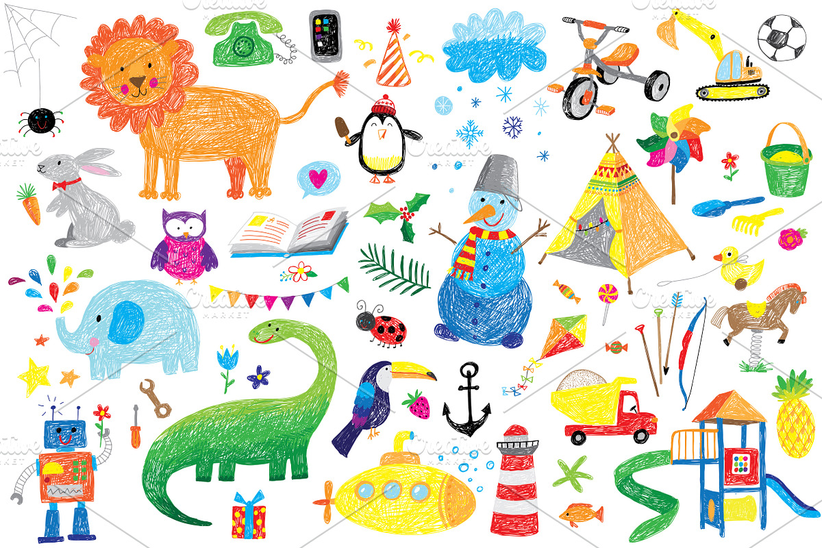 Vector childhood doodle set 2, an Object Graphic by artnLera (Photo 2 of 3)
