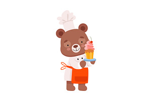 Smiling Bear Character Wearing Chef, an Animal Illustration by TopVectors