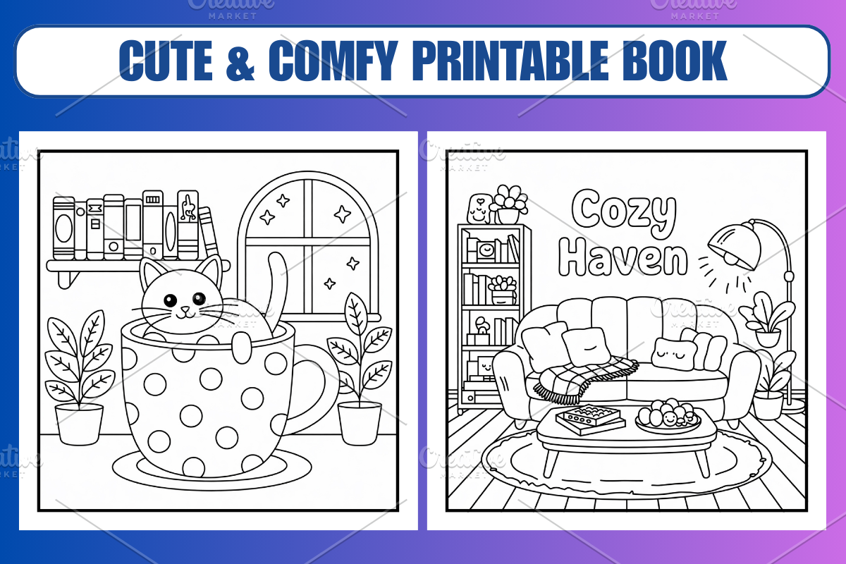 36 Cozy Spaces Coloring Pages, a Decorative Illustration by Coco Bloom (Photo 3 of 3)