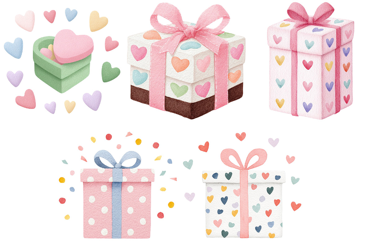 Watercolor Valentine Gift Clipart, an Illustration by Craft Nest (Photo 5 of 10)
