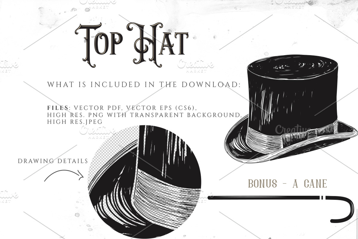 VINTAGE TOP HAT ILLUSTRATION, an Illustration by Friendly Label (Photo 2 of 2)