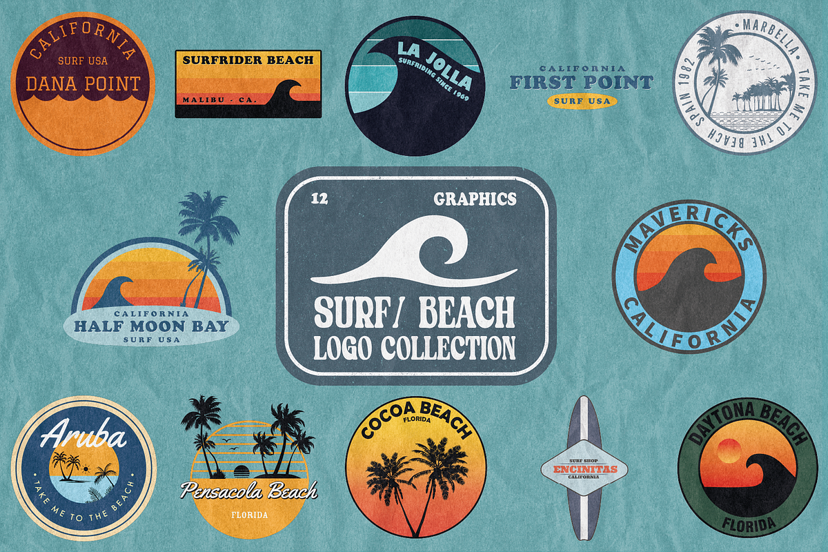Vintage Beach & Surf Logos Bundle, an Object Illustration by Golden Vision Studio (Photo 1 of 6)