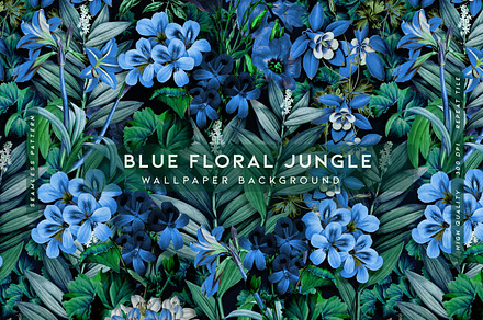 Blue Floral Jungle, a Wallpaper Graphic by MalyskaStudio