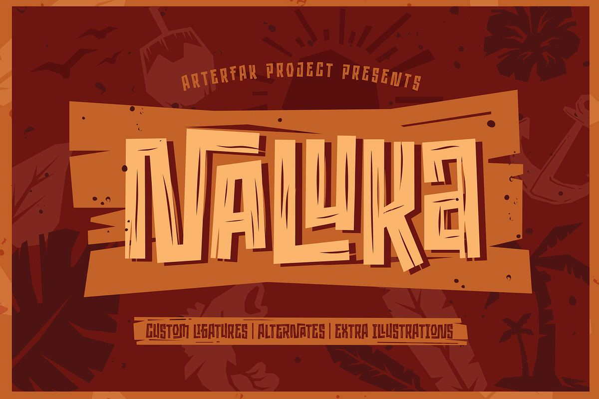 Naluka - Ethnic Font with Extras, a Font by Arterfak Project (Photo 1 of 13)