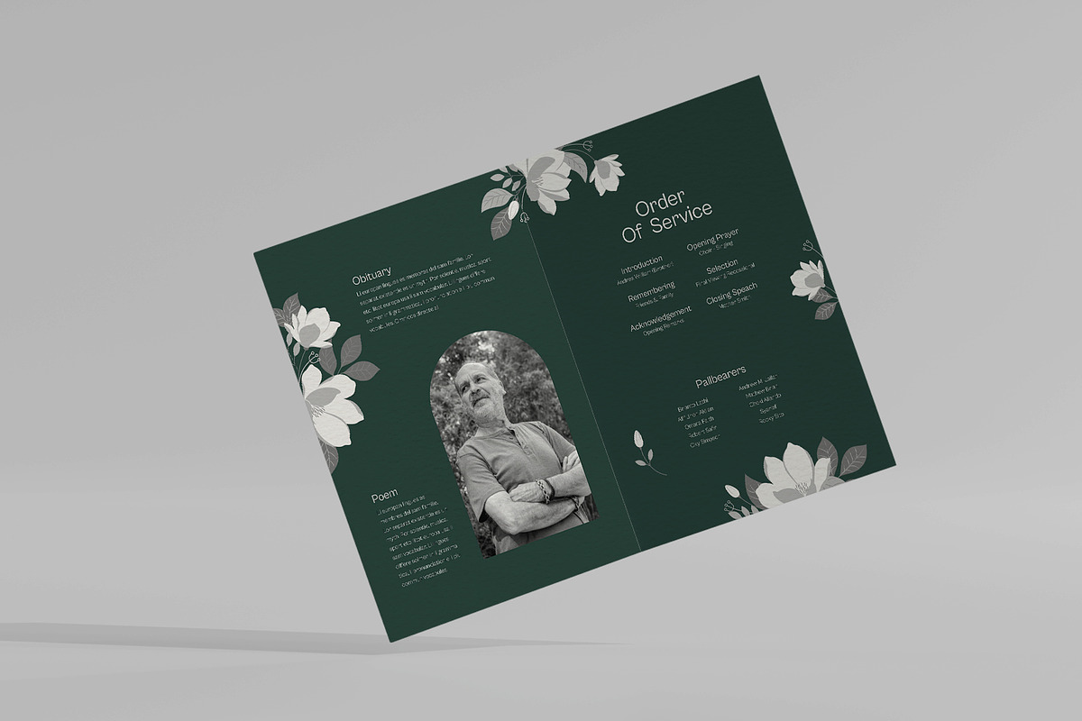 Green Floral Funeral Program, a Brochure Template by Neermana (Photo 3 of 4)