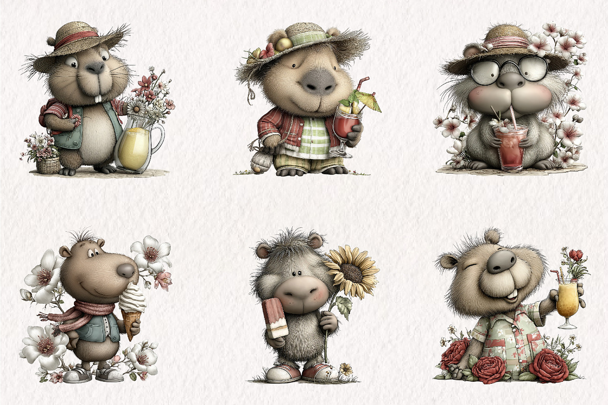 Summer Funny Capybara Clipart, an Illustration by CreationArt (Photo 5 of 7)