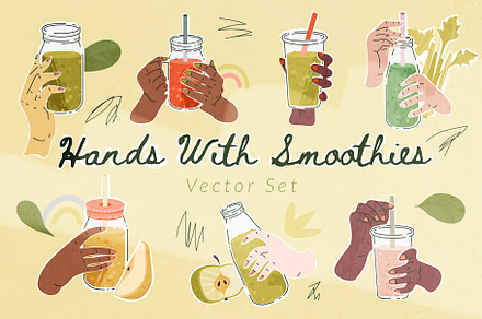 Hands With Smoothies Vector Set
