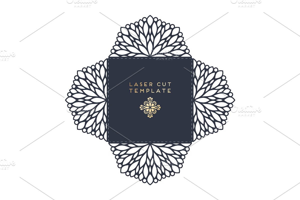 Vector wedding card laser cut template with mandala, a Business Card Template by Tori Shen