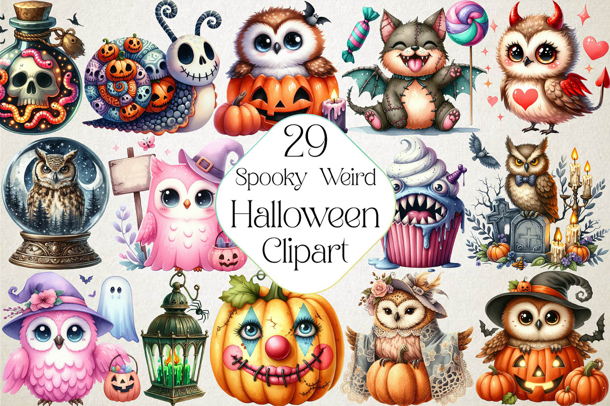 Watercolor Spooky Weird Halloween, an Illustration by DreamPrint404 (Photo 1 of 5)