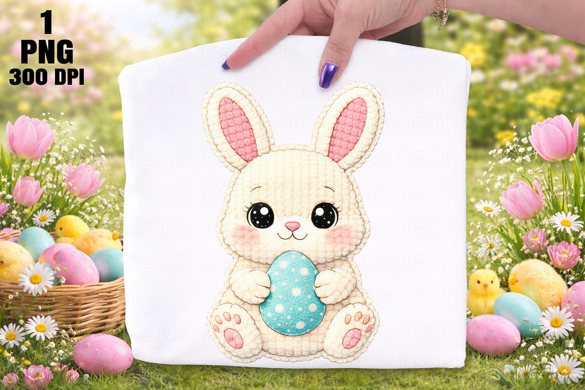 Cute Easter Bunny Holding Egg PNG, an Illustration by Daily.Designs (Photo 1 of 5)