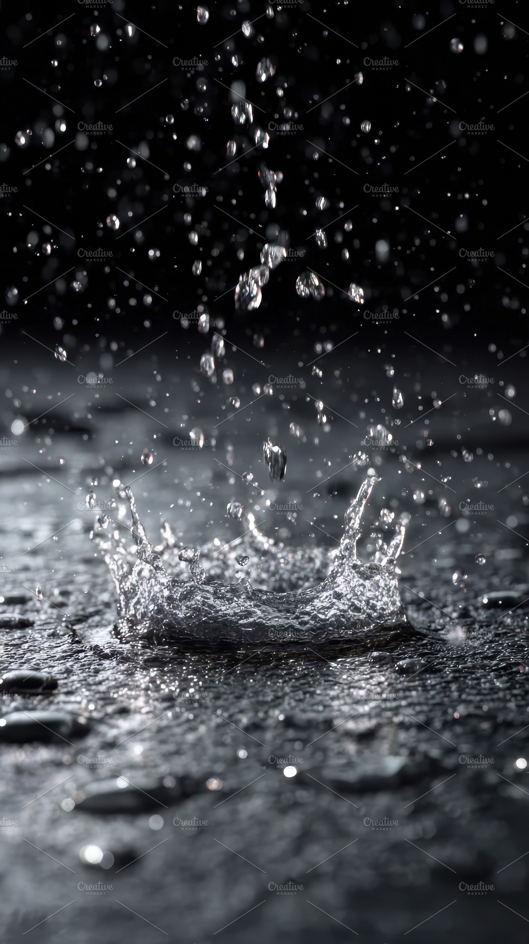 Water droplet splash dark background, a Photo by Pixeness Studio
