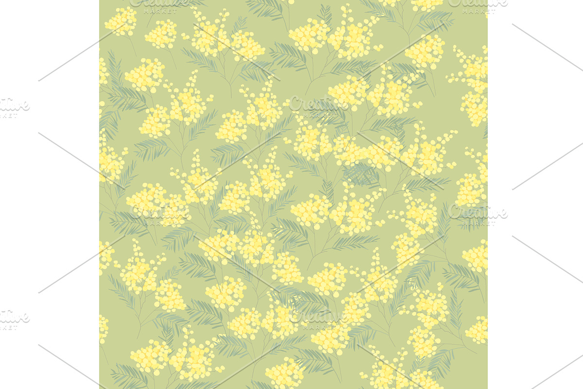 Seamless Pattern with Spring Mimosa, an Object Illustration by Maria Starus