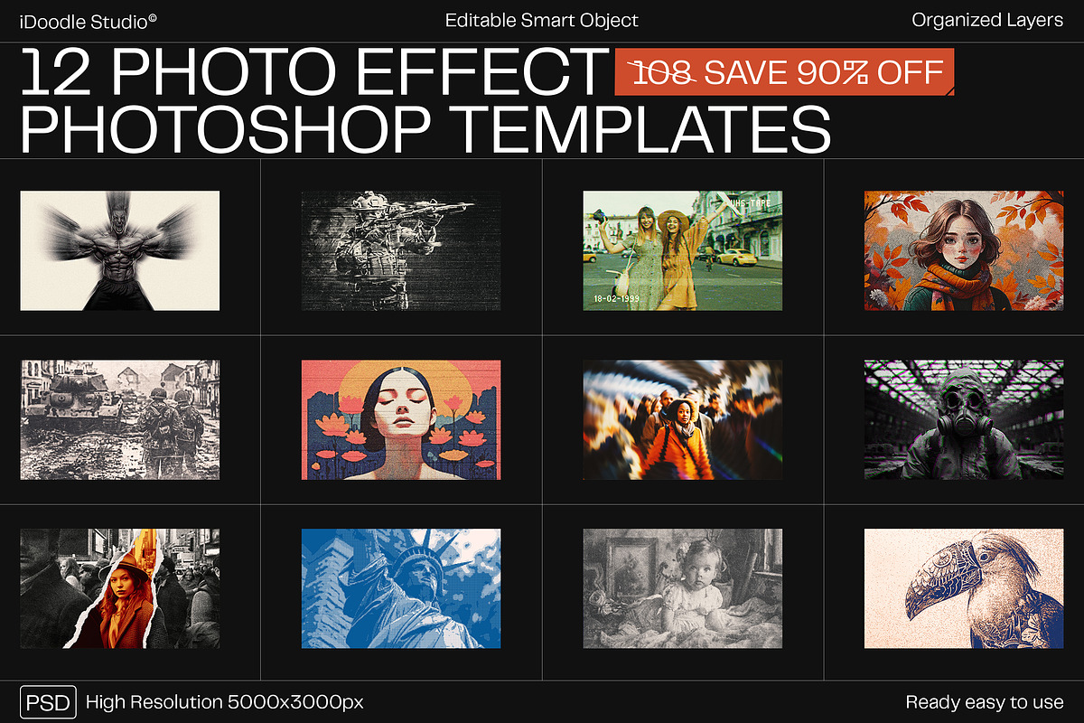 12 Photo Effect Templates, a Layer Style Add-On by iDoodle Studio (Photo 1 of 6)