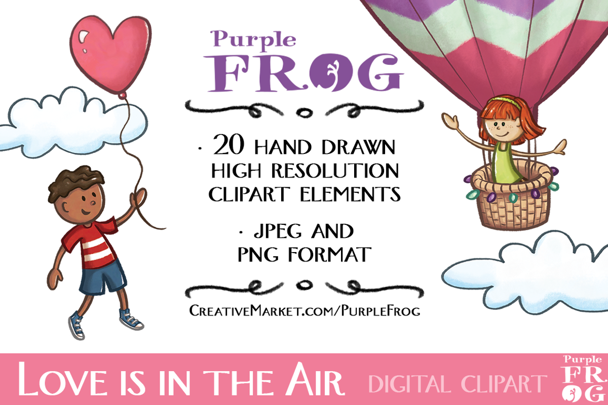 LOVE IS IN THE AIR - Digital Clipart, an Illustration by Purple Frog (Photo 2 of 2)