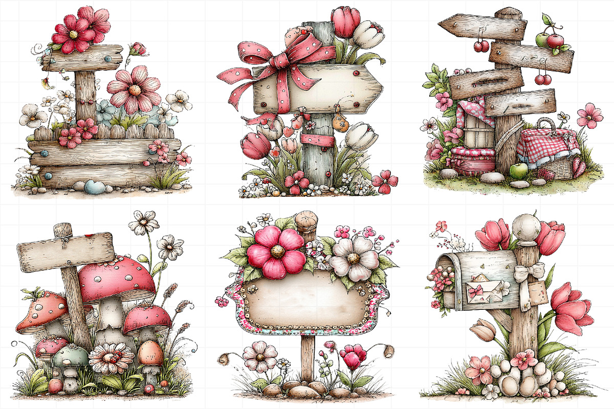 Whimsical Spring Singpost Clipart, an Illustration by Daily.Designs (Photo 7 of 7)