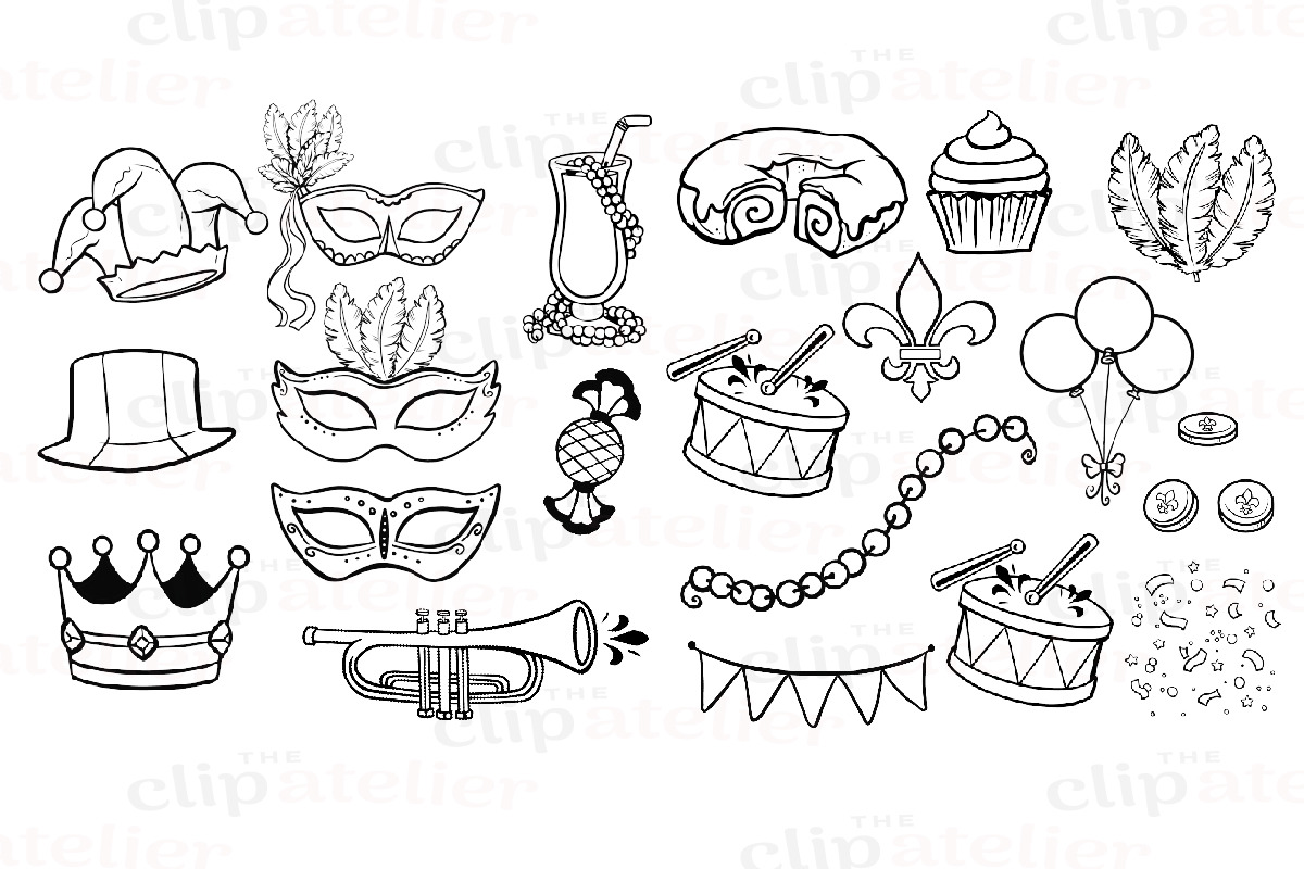 Mardi Gras Line Drawing, an Illustration by TheClipAtelier (Photo 2 of 3)