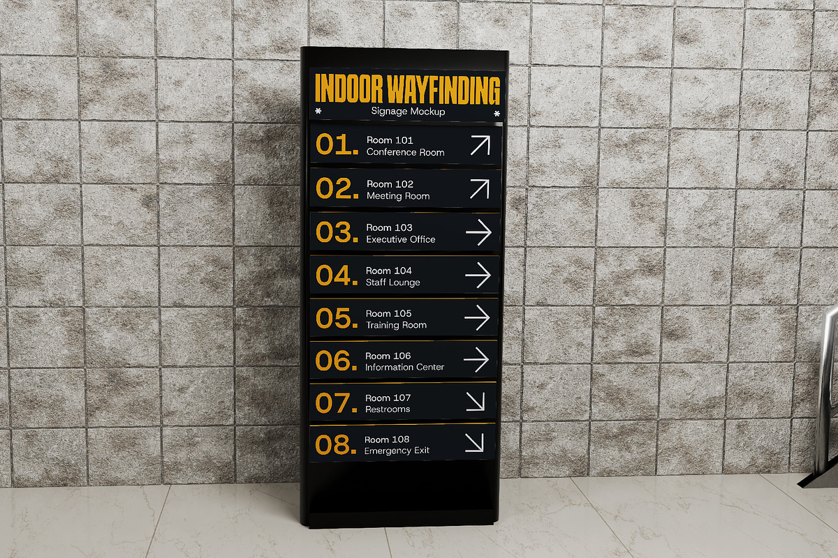 Indoor Wayfinding Signage Mockup, an Advertising Mockup by herutage (Photo 3 of 4)