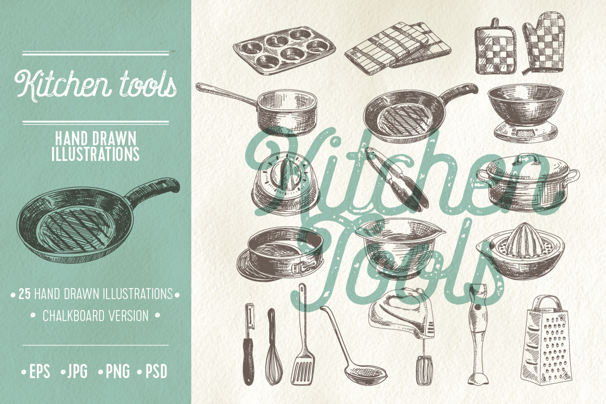 Kitchen tools sketch illustrations, a Food Illustration by Natalya Levish (Photo 1 of 3)