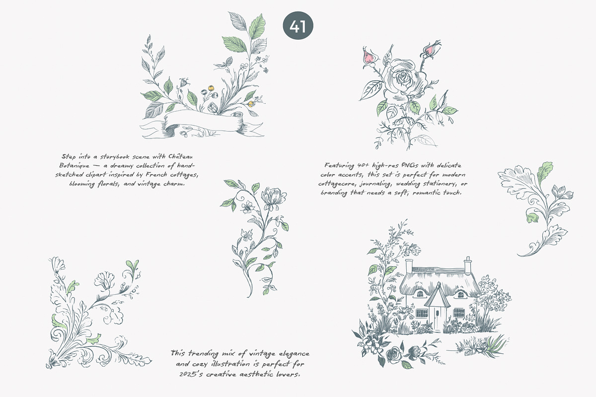 chateau clipart vintage doodles set, a Decorative Illustration by Patishop Art (Photo 7 of 9)