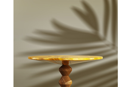 3d wood table podium with palm leaf, an Environmental 3D Model by Marozhkastudio