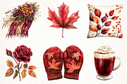 Watercolor Burgundy Autumn Clipart, an Illustration by Pixels.Craft (Thumbnail 2 of 7)