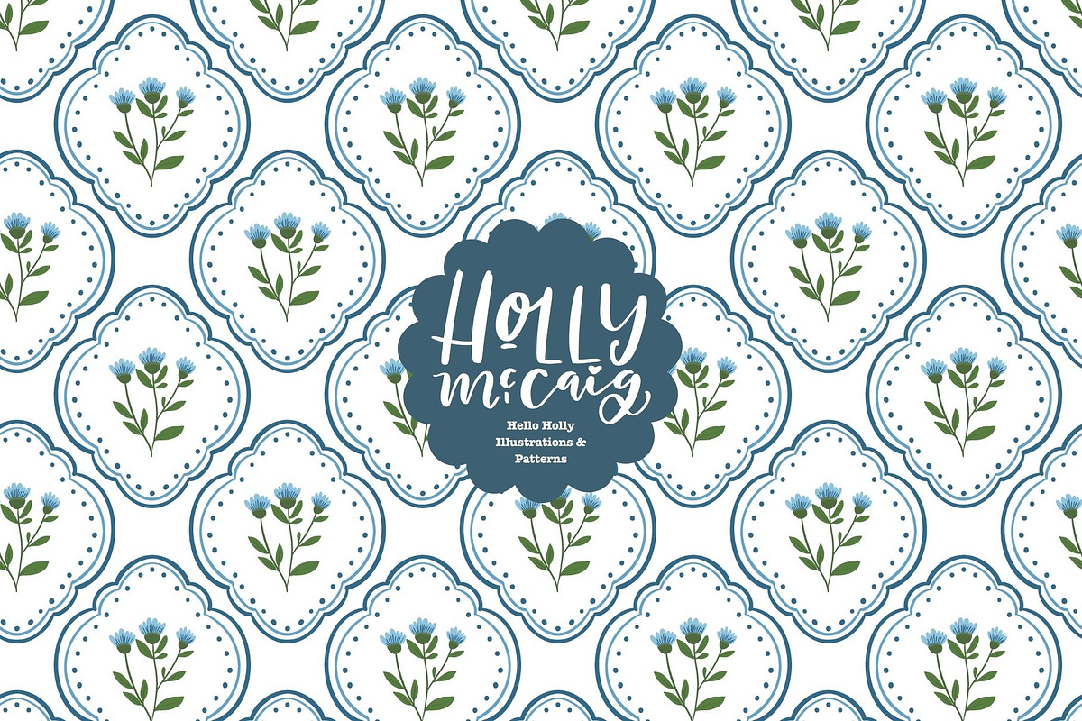 Cottage Blues Floral Pattern, a Pattern Graphic by Hello Holly Studio (Photo 1 of 6)
