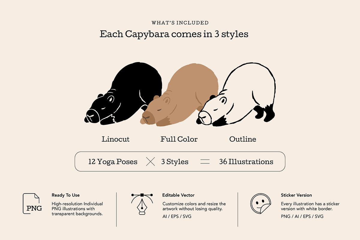 Capybara Yoga Illustration Set, an Animal Illustration by dosome.my (Photo 2 of 10)