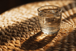 Glass of Water on Rattan Table, a Food & Drink Photo by Virgo Studio