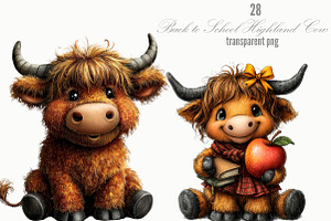 Back to School Highland Cow Clipart, an Animal Illustration by Designking