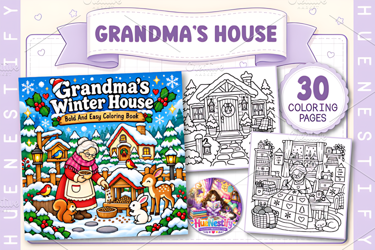 Grandma’s Winter House Coloring Book, a Seasonal Illustration by Design Station (Photo 1 of 3)