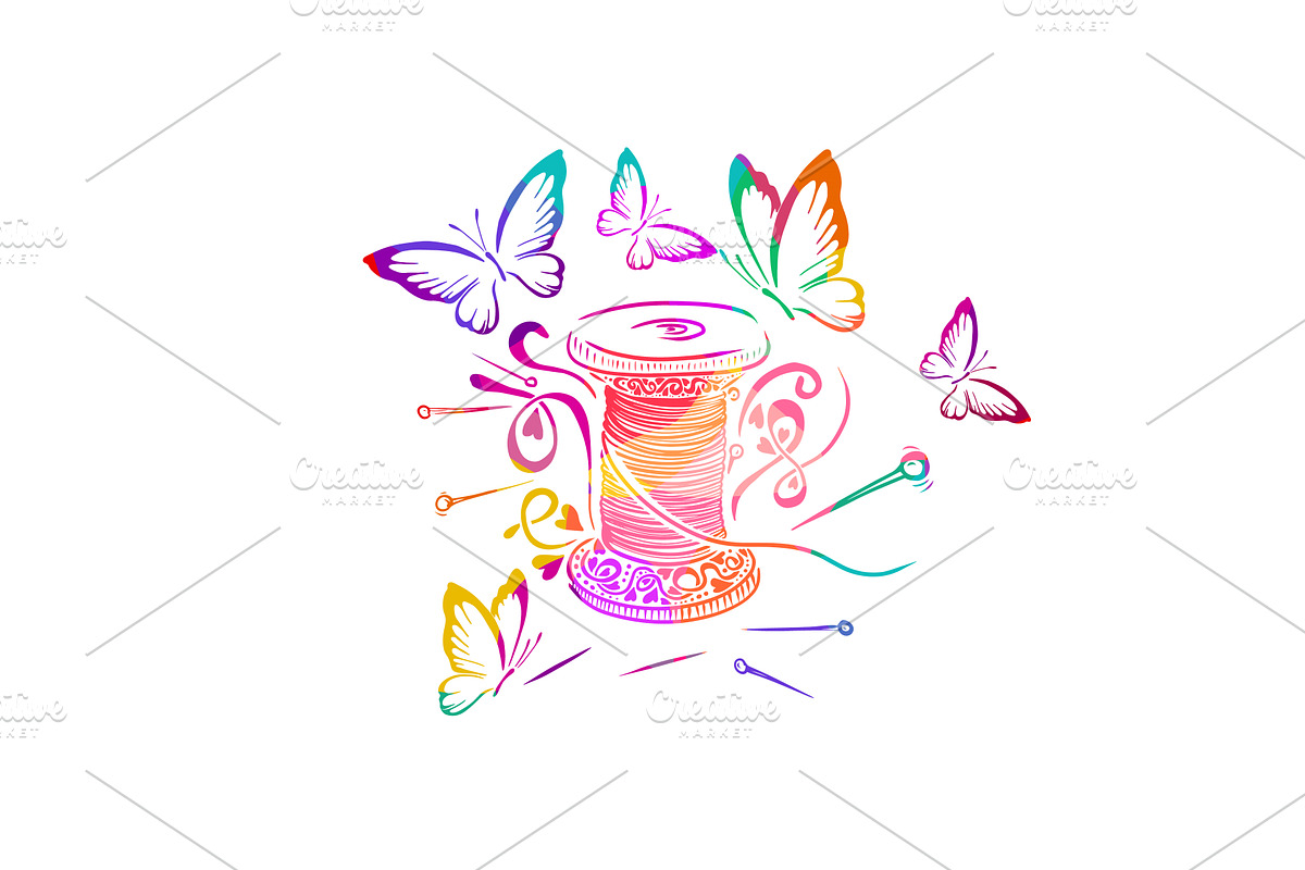 Logo of threads and needles with, an Object Illustration by Nenahliadava Design